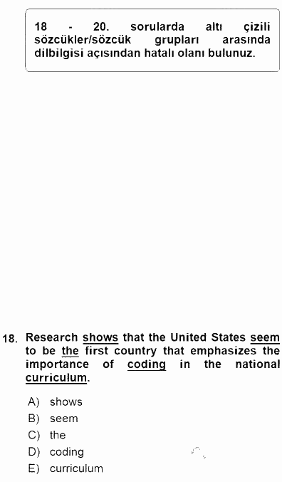 Pedagojik Gramer 1 2015 - 2016 Ara Sınavı 18.Soru