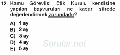 Memur Hukuku 2012 - 2013 Tek Ders Sınavı 12.Soru