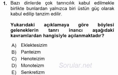 Yaşayan Dünya Dinleri 2015 - 2016 Dönem Sonu Sınavı 1.Soru