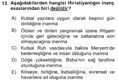 Yaşayan Dünya Dinleri 2015 - 2016 Dönem Sonu Sınavı 13.Soru