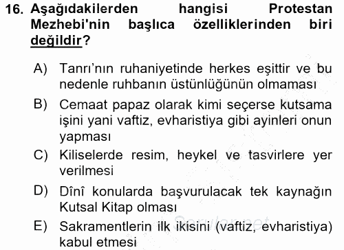 Yaşayan Dünya Dinleri 2015 - 2016 Dönem Sonu Sınavı 16.Soru