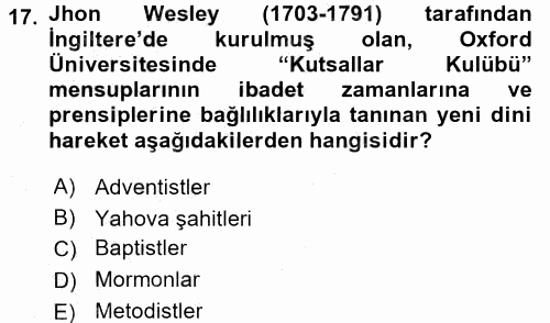 Yaşayan Dünya Dinleri 2015 - 2016 Dönem Sonu Sınavı 17.Soru