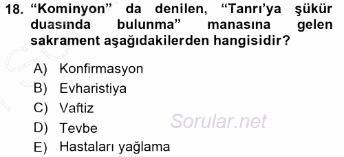 Yaşayan Dünya Dinleri 2015 - 2016 Dönem Sonu Sınavı 18.Soru