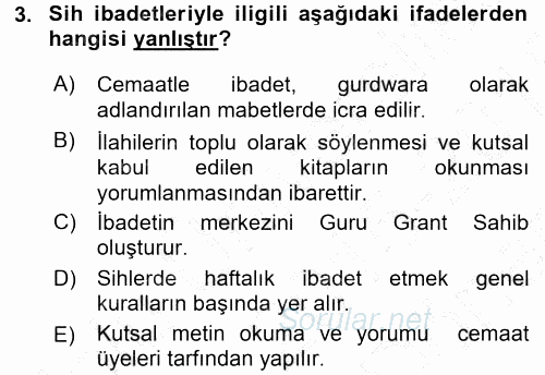 Yaşayan Dünya Dinleri 2015 - 2016 Dönem Sonu Sınavı 3.Soru