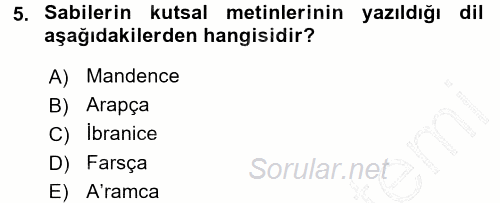 Yaşayan Dünya Dinleri 2015 - 2016 Dönem Sonu Sınavı 5.Soru