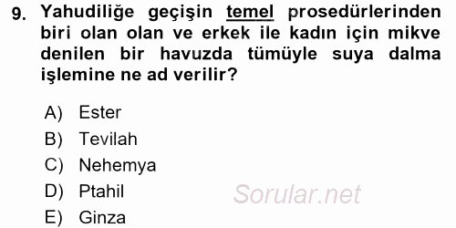 Yaşayan Dünya Dinleri 2015 - 2016 Dönem Sonu Sınavı 9.Soru