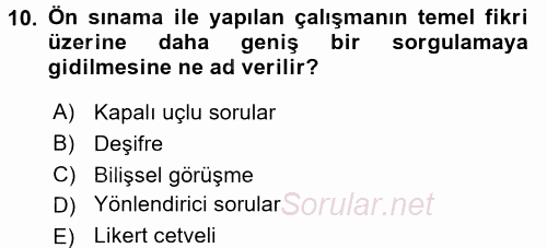 Uluslararası İlişkilerde Araştırma Yöntemleri 2016 - 2017 3 Ders Sınavı 10.Soru