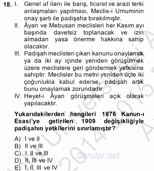 Temel İnsan Hakları Bilgisi 2 2014 - 2015 Ara Sınavı 18.Soru