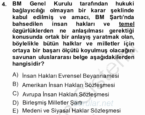 Temel İnsan Hakları Bilgisi 2 2014 - 2015 Ara Sınavı 4.Soru