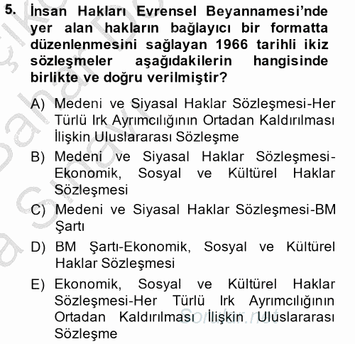 Temel İnsan Hakları Bilgisi 2 2014 - 2015 Ara Sınavı 5.Soru