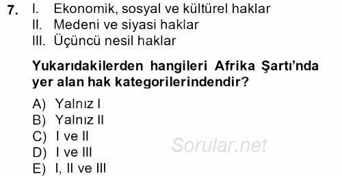 Temel İnsan Hakları Bilgisi 2 2014 - 2015 Ara Sınavı 7.Soru