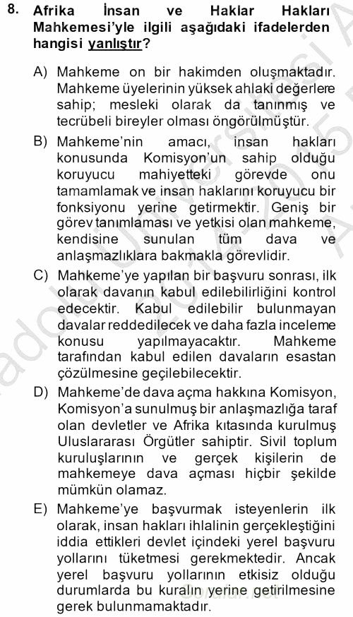 Temel İnsan Hakları Bilgisi 2 2014 - 2015 Ara Sınavı 8.Soru