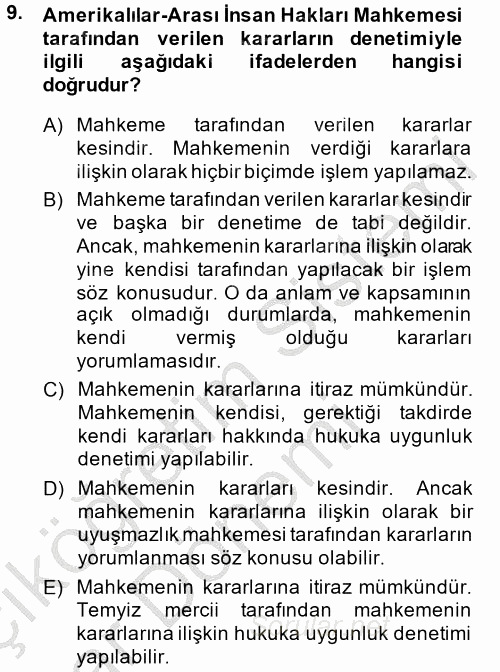 Temel İnsan Hakları Bilgisi 2 2014 - 2015 Ara Sınavı 9.Soru