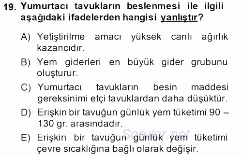 Temel Yem Bilgisi ve Hayvan Besleme 2014 - 2015 Dönem Sonu Sınavı 19.Soru