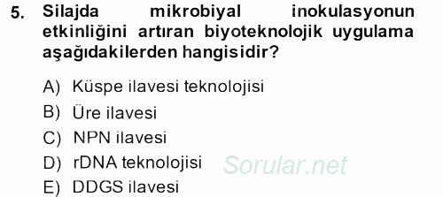Temel Yem Bilgisi ve Hayvan Besleme 2014 - 2015 Dönem Sonu Sınavı 5.Soru
