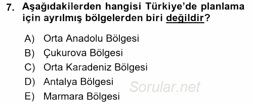 Kentleşme ve Konut Politikaları 2017 - 2018 Ara Sınavı 7.Soru