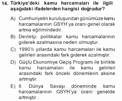 Türkiye Ekonomisi 2013 - 2014 Ara Sınavı 14.Soru