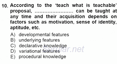 Dil Edinimi 2012 - 2013 Dönem Sonu Sınavı 10.Soru