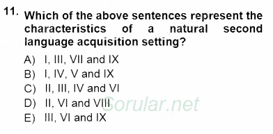 Dil Edinimi 2012 - 2013 Dönem Sonu Sınavı 11.Soru