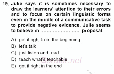 Dil Edinimi 2012 - 2013 Dönem Sonu Sınavı 19.Soru