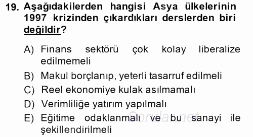 Ekonominin Güncel Sorunları 2014 - 2015 Dönem Sonu Sınavı 19.Soru