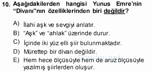 Türk Halk Şiiri 2014 - 2015 Tek Ders Sınavı 10.Soru