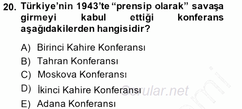 Türk Dış Politikası 1 2014 - 2015 Ara Sınavı 20.Soru