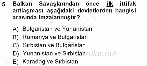 Türk Dış Politikası 1 2014 - 2015 Ara Sınavı 5.Soru