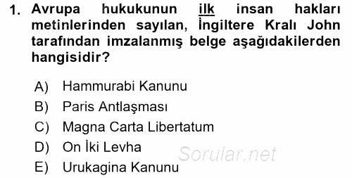 Siyasi Tarih 1 2015 - 2016 Tek Ders Sınavı 1.Soru