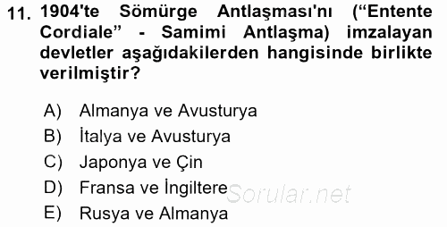 Siyasi Tarih 1 2015 - 2016 Tek Ders Sınavı 11.Soru