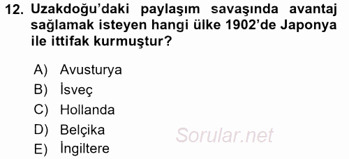 Siyasi Tarih 1 2015 - 2016 Tek Ders Sınavı 12.Soru