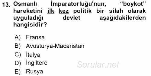 Siyasi Tarih 1 2015 - 2016 Tek Ders Sınavı 13.Soru