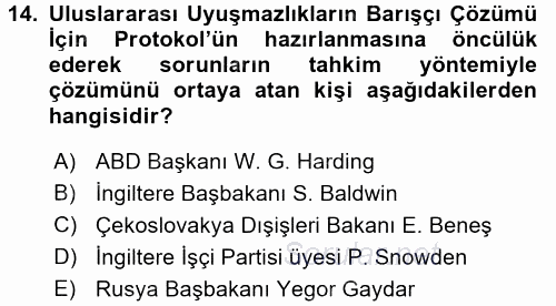 Siyasi Tarih 1 2015 - 2016 Tek Ders Sınavı 14.Soru