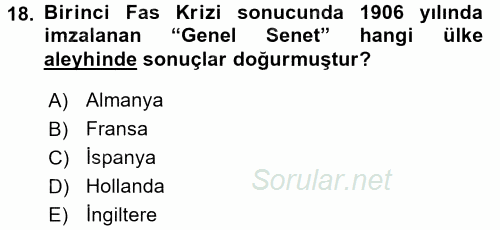 Siyasi Tarih 1 2015 - 2016 Tek Ders Sınavı 18.Soru