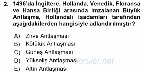Siyasi Tarih 1 2015 - 2016 Tek Ders Sınavı 2.Soru