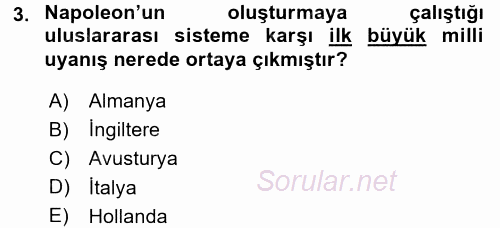Siyasi Tarih 1 2015 - 2016 Tek Ders Sınavı 3.Soru