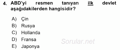 Siyasi Tarih 1 2015 - 2016 Tek Ders Sınavı 4.Soru