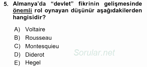 Siyasi Tarih 1 2015 - 2016 Tek Ders Sınavı 5.Soru
