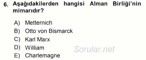 Siyasi Tarih 1 2015 - 2016 Tek Ders Sınavı 6.Soru