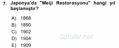 Siyasi Tarih 1 2015 - 2016 Tek Ders Sınavı 7.Soru