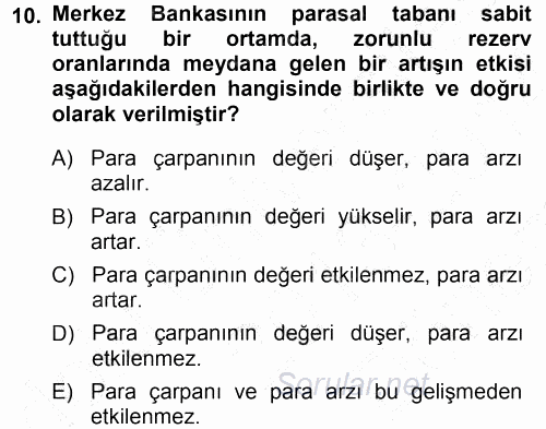 Para ve Banka 2013 - 2014 Dönem Sonu Sınavı 10.Soru