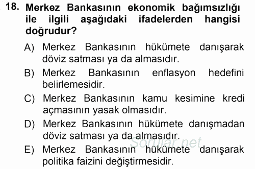 Para ve Banka 2013 - 2014 Dönem Sonu Sınavı 18.Soru