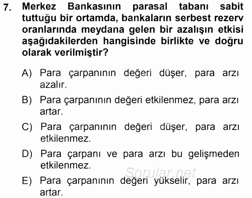 Para ve Banka 2013 - 2014 Dönem Sonu Sınavı 7.Soru