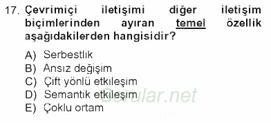 İletişim Bilgisi 2012 - 2013 Tek Ders Sınavı 17.Soru