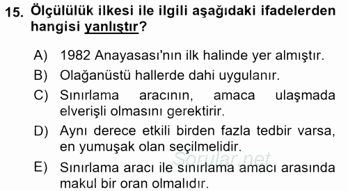 Türk Anayasa Hukuku 2017 - 2018 Ara Sınavı 15.Soru