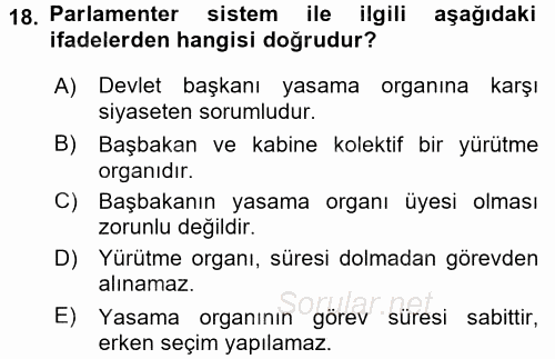 Türk Anayasa Hukuku 2017 - 2018 Ara Sınavı 18.Soru