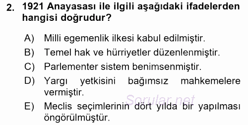 Türk Anayasa Hukuku 2017 - 2018 Ara Sınavı 2.Soru