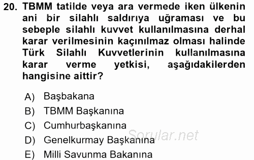 Türk Anayasa Hukuku 2017 - 2018 Ara Sınavı 20.Soru