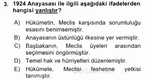 Türk Anayasa Hukuku 2017 - 2018 Ara Sınavı 3.Soru