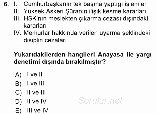 Türk Anayasa Hukuku 2017 - 2018 Ara Sınavı 6.Soru
